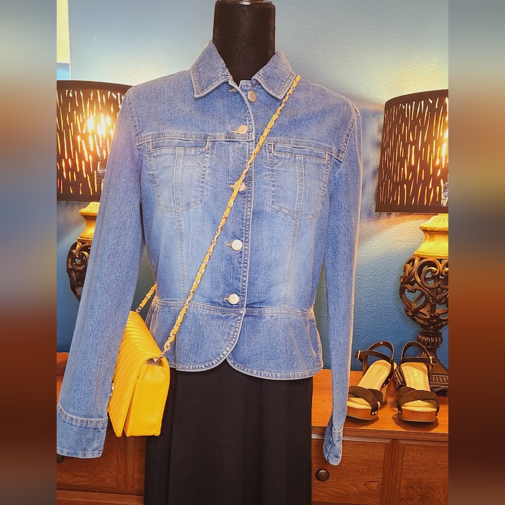 LOFT Denim Jacket with Vibrant Yellow Bag